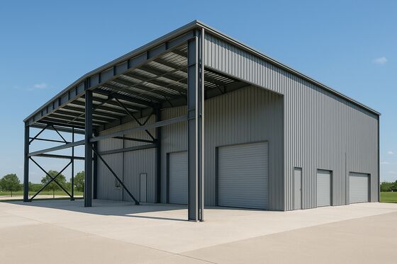 Enkele helling dak stalen structuur magazijn met zilveren oppervlaktekleur en plat dak voor veelzijdige industriële opslag